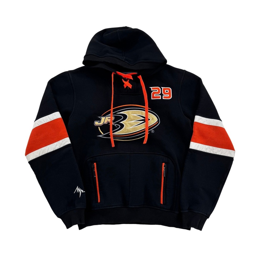 Lutch USA Anaheim Jr Ducks Youth Hockey Hoodie Black Orange Lace Up XS 44